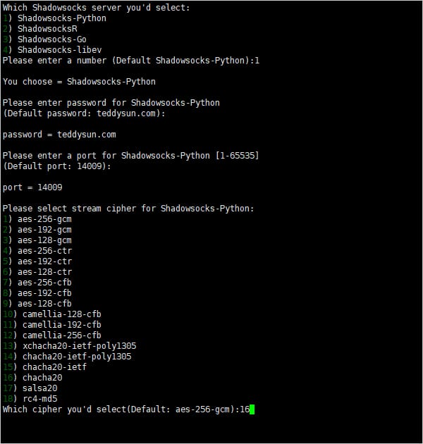 Shadowsocks 一键安装脚本配置 Shadowsocks 服务器加密方式