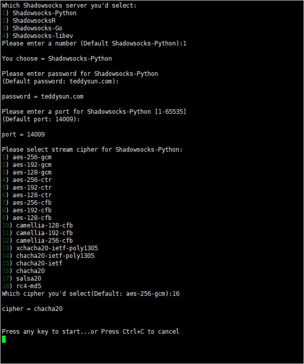 Shadowsocks 一键安装脚本开始安装