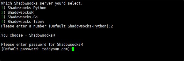 ShadowsocksR 一键安装脚本 配置 ShadowsocksR 服务器密码