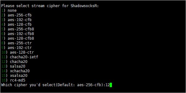 ShadowsocksR 一键安装脚本 配置 ShadowsocksR 服务器加密方式